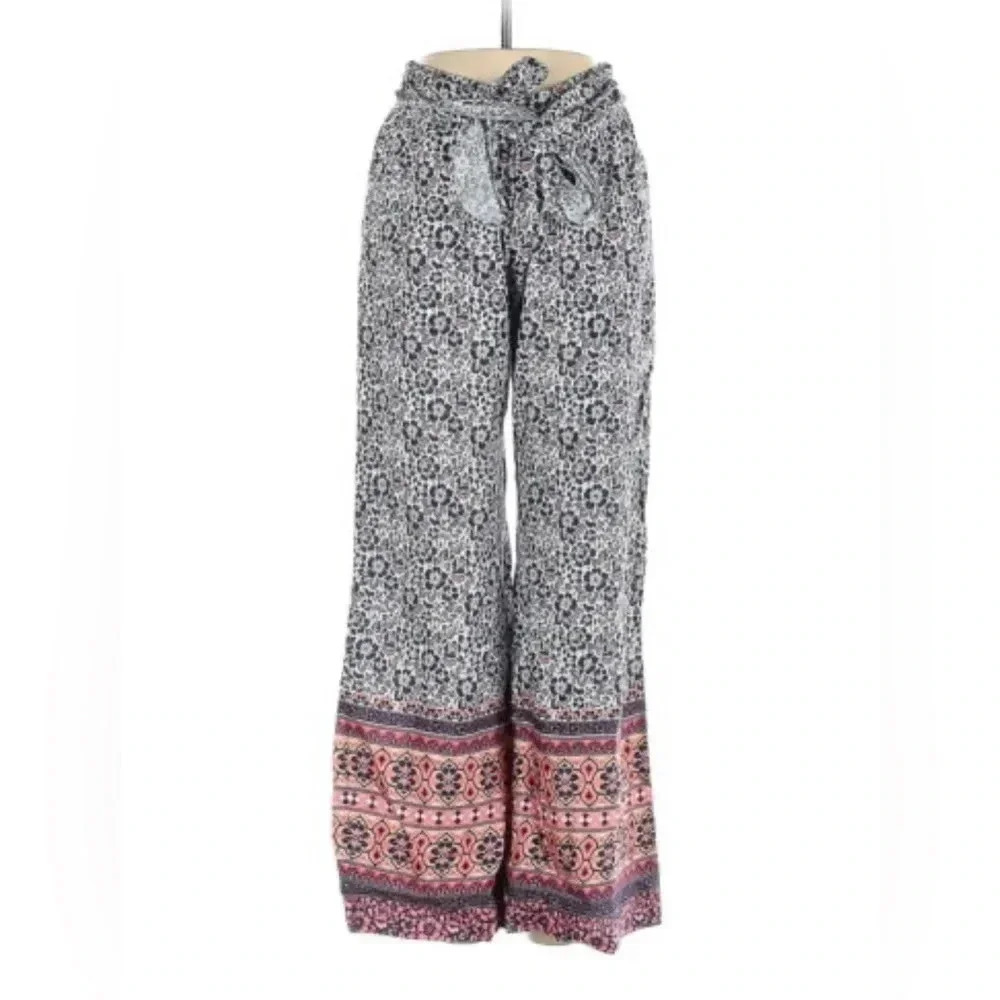 Sim and Sam Floral Tie/Elastic Waist Flow Palazzo Boho Comfy Pants Women’s M EUC